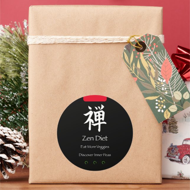 Zen Diät essen mehr Veggies Black BG Runder Aufkleber (Feiertag)