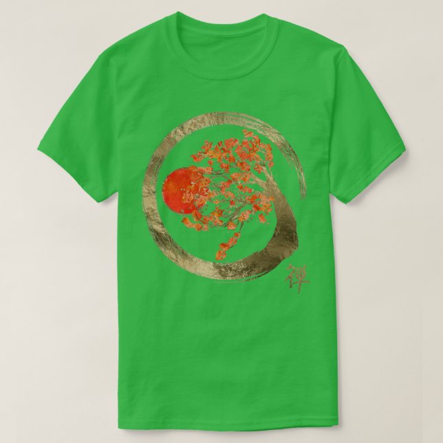 Zen Enso Circle and Golden Sakura Tree T-Shirt (Design vorne)