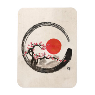 Zen Enso Circle and Sakura Tree Magnet