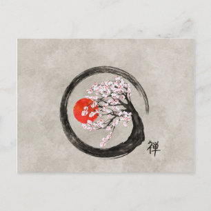 Zen Enso Circle and Sakura Tree on Leinwand Feiertagspostkarte