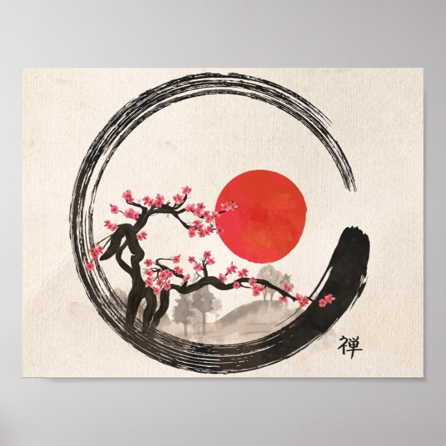 Zen Enso Circle and Sakura Tree Poster (Vorne)