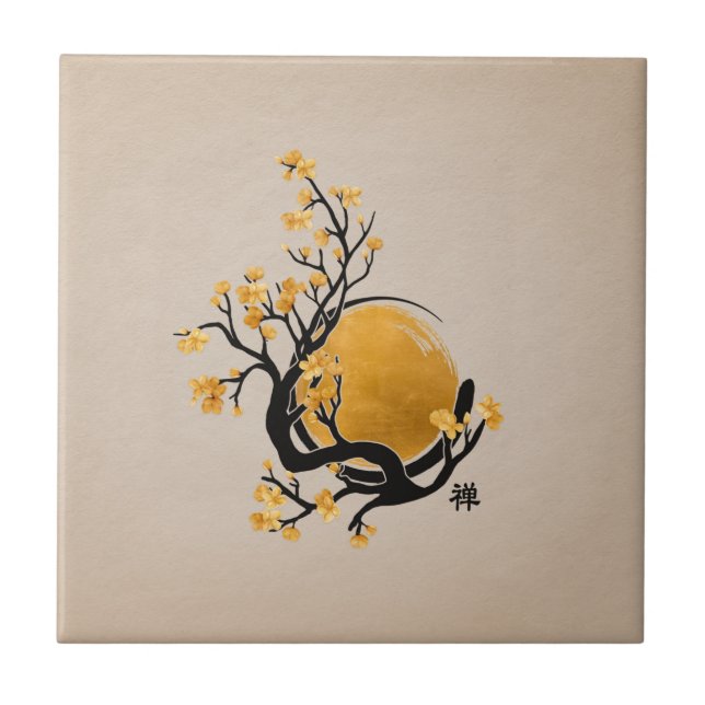 Zen Enso Circle, Golden Sun und Sakura Blossom Fliese (Vorderseite)