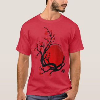Zen Enso Circle, Sun und Red Sakura Blossom T-Shirt
