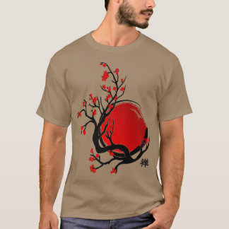 Zen Enso Circle, Sun und Red Sakura Blossom T-Shirt