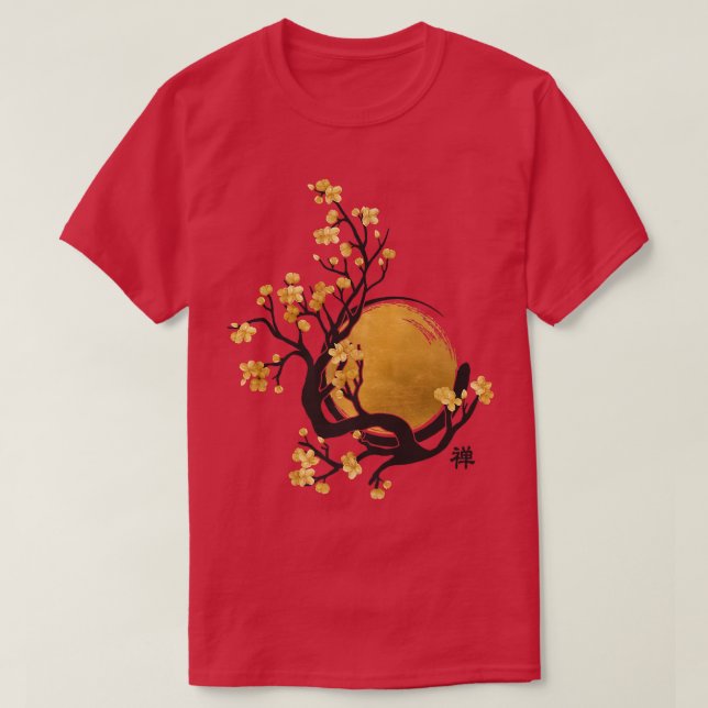 Zen Enso Circle, Sun und Sakura Blossom T-Shirt (Design vorne)