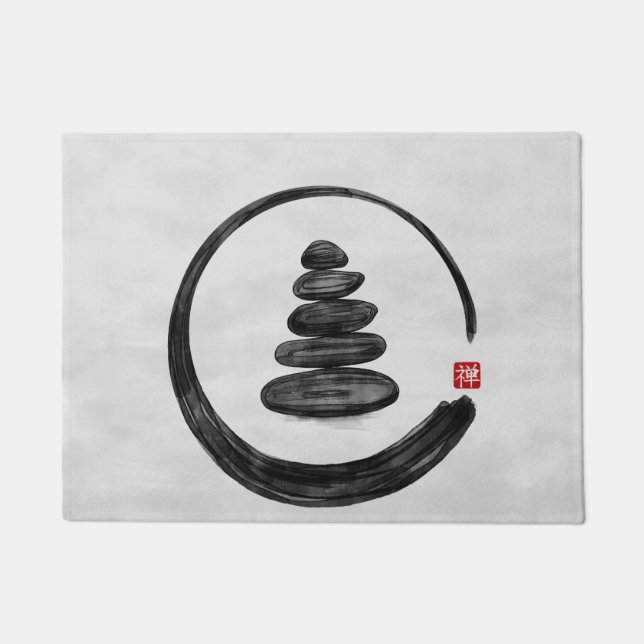 Zen Enso Circle und Zen Steine - Wasserfarbe Fußmatte (Vorderseite)