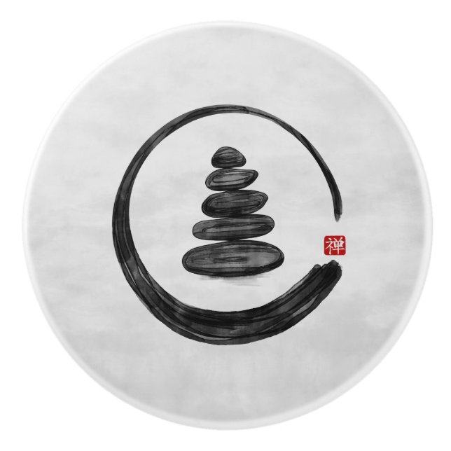 Zen Enso Circle und Zen Steine - Wasserfarbe Keramikknauf (Vorderseite)