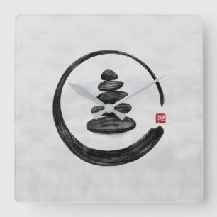 Zen Enso Circle und Zen Steine - Wasserfarbe Quadratische Wanduhr