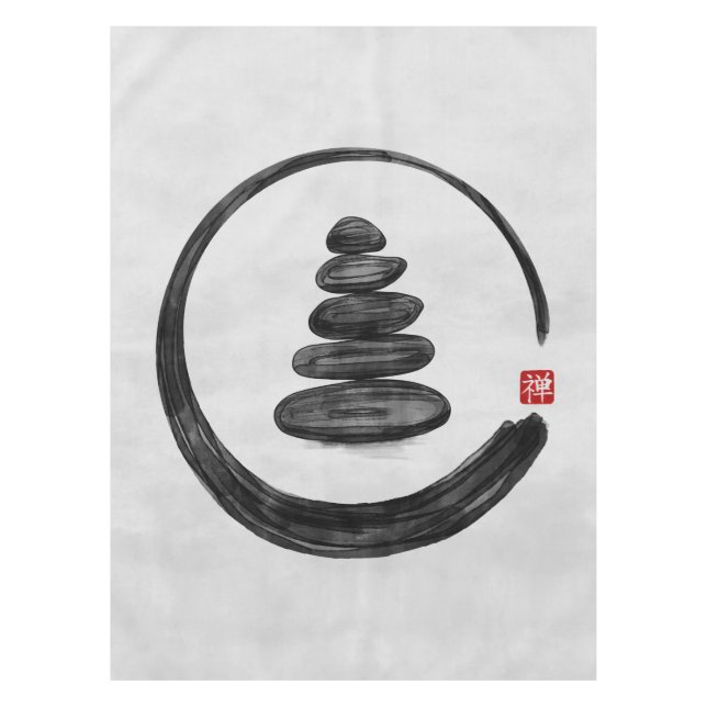 Zen Enso Circle und Zen Steine - Wasserfarbe Tischdecke (Vorderseite)