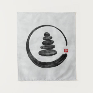 Zen Enso Circle und Zen Steine - Wasserfarbe Wandteppich
