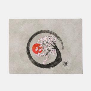 Zen Enso Kreis und Kirschblüte-Baum auf Leinwand Fußmatte