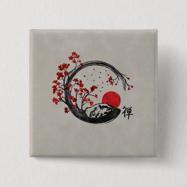 Zen Enso Kreis und Kirschblüte-Niederlassungen Button (Vorderseite)
