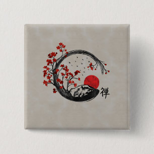 Zen Enso Kreis und Kirschblüte-Niederlassungen Button