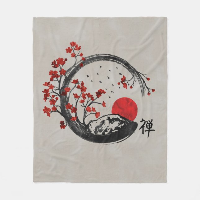 Zen Enso Kreis und Kirschblüte-Niederlassungen Fleecedecke (Vorderseite)