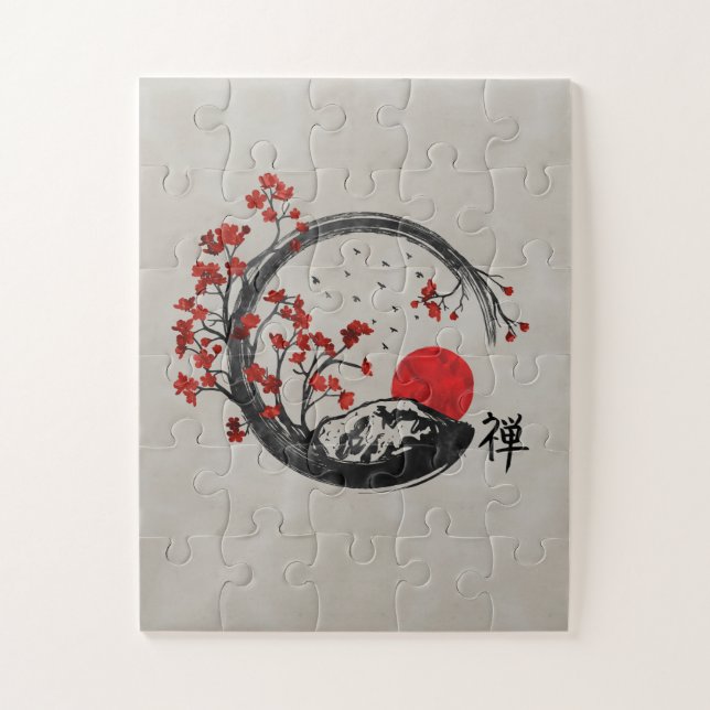 Zen Enso Kreis und Kirschblüte-Niederlassungen Puzzle (Vertikal)