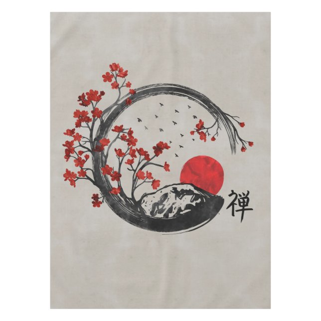 Zen Enso Kreis und Kirschblüte-Niederlassungen Tischdecke (Vorderseite)
