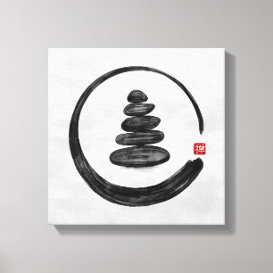 Zen-Enso-Kreis und Zen-Steine - Aquarell Leinwanddruck