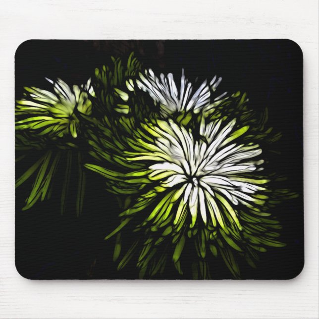 Zen floral Lime white Chrysanthemum Mousepad (Vorne)