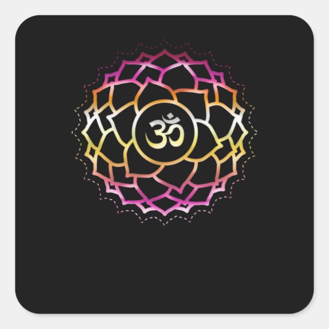 Zen Flower Chakra Symbol Om Buddhism Balance Quadratischer Aufkleber (Vorderseite)