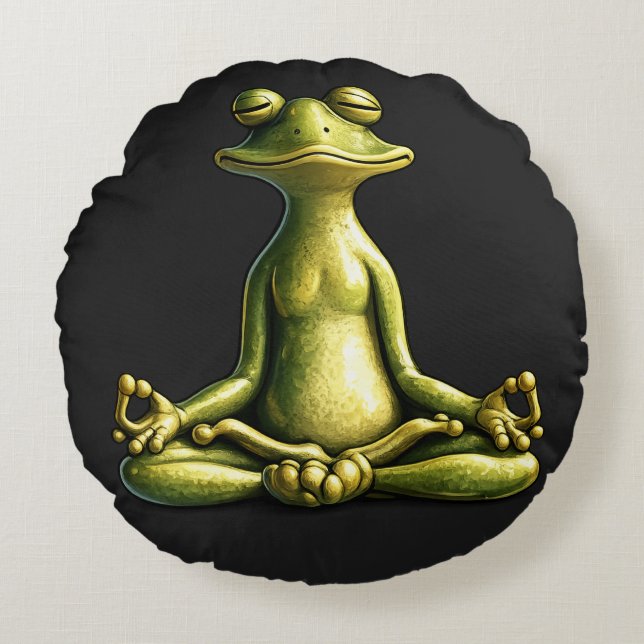Zen Frog Rundes Kissen (Vorderseite)