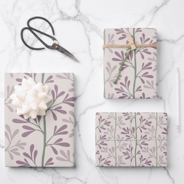 Zen Garden Stems Mauve and Green Botanical Geschenkpapier Set (Vorderseite)