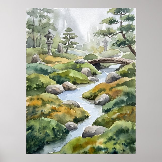 Zen-Garten-Bach-Geist-Landschaftsposter Poster (Vorne)