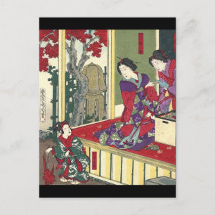 Zen Garten fallen Ahornbaum Kimono japanese geisha Postkarte
