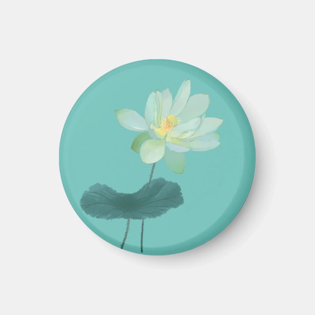 Zen Green Lotus Blume Asiatisch Inspiriert Magnet (Vorne)