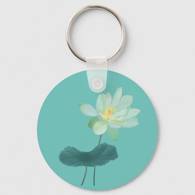 Zen Green Lotus Blume Asiatisch Inspiriert Magnet Schlüsselanhänger (Vorderseite)