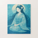 Zen in blue - Meditative Color Puzzle<br><div class="desc">Immerse yourself in a world of calm and introspection with this blue-themed jigsaw puzzle. Featuring flowing forms, symbolic waves, and serene figures, the artwork evokes the peace of meditation and inner clarity. Designed to soothe the senses while offering visual intrigue, this puzzle is part of a meditative color series exploring...</div>