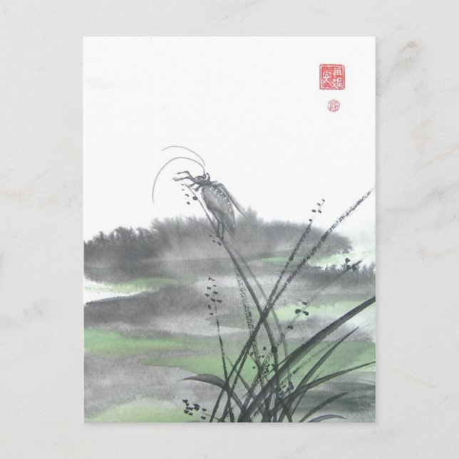 Zen-Insekt auf Gras Postkarte (Vorderseite)
