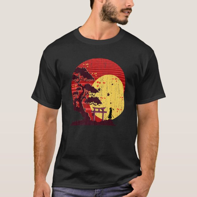 Zen japanische Kultur Buddhist Sunset Bonsai Tree T-Shirt (Vorderseite)