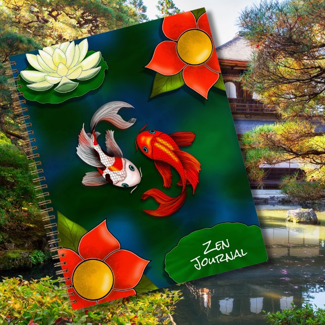 Zen Journal Yin Yang Koi Fish White Lotus Pond Notizbuch (Von Creator hochgeladen)