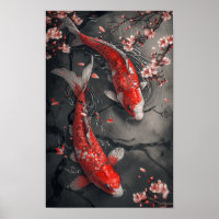 Zen Koi Fisch und Kirschblütenposter