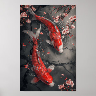 Zen Koi Fisch und Kirschblütenposter Poster