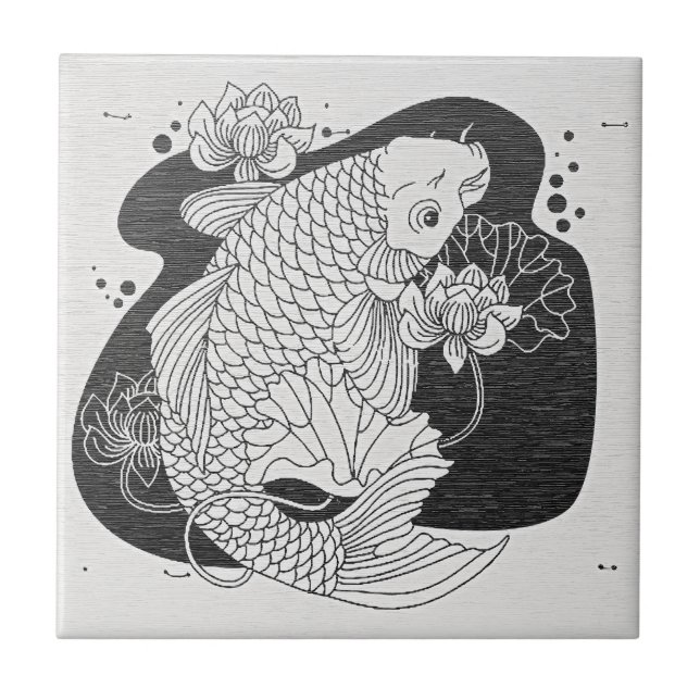 Zen-Koi-Lotus-Keramikfliese Fliese (Vorderseite)
