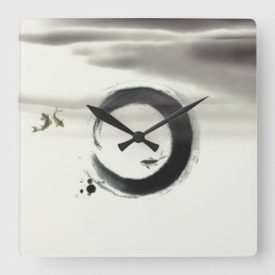 Zen-Kreis Enso Koi Bürsten-Malerei-Kunst Quadratische Wanduhr
