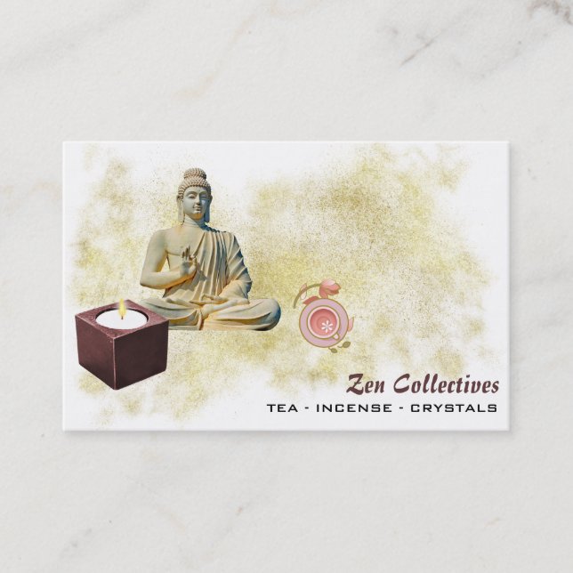 *~* Zen Lotus Buddha Candle Tee Gold Business Card Visitenkarte (Vorderseite)