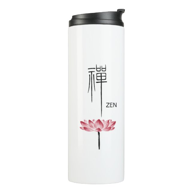 Zen Lotus Kanji Chinesische Kalligraphie Monogramm Thermosbecher (Nach links gedreht)