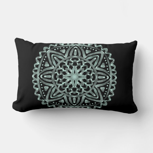 Zen Mandala Black Throw Pillow Lendenkissen (Vorderseite)