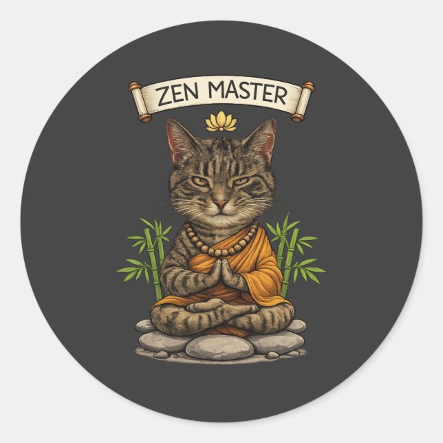 Zen Master Cat Funny Chill Gray Tabby Cat Gift  Runder Aufkleber (Vorderseite)