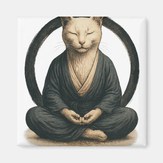 Zen Meditating Cat – Enso Circle Mindful Yoga Art  Magnet