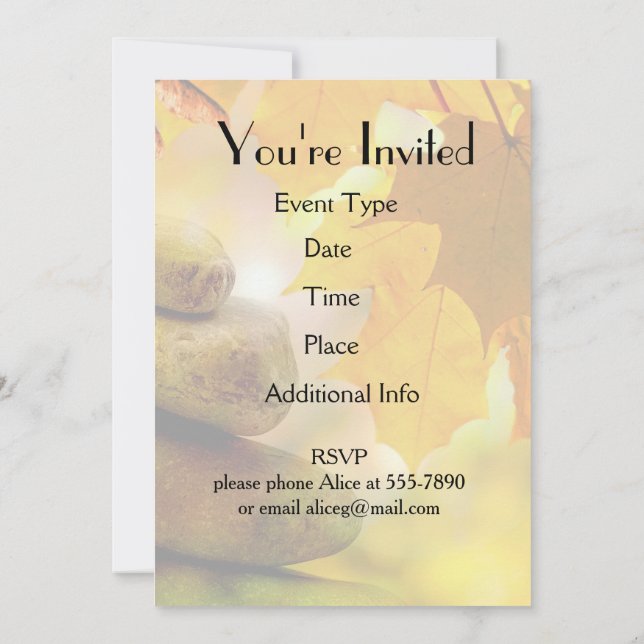 Zen-Meditationsteine und Ahornmassage-Blätter Einladung (Rückseite)