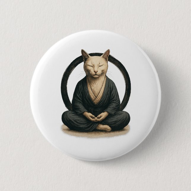 Zen meditierende Katze – Enso-Kreis achtsame Yoga- Button (Vorderseite)