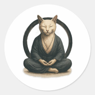 Zen meditierende Katze – Enso-Kreis achtsame Yoga- Runder Aufkleber