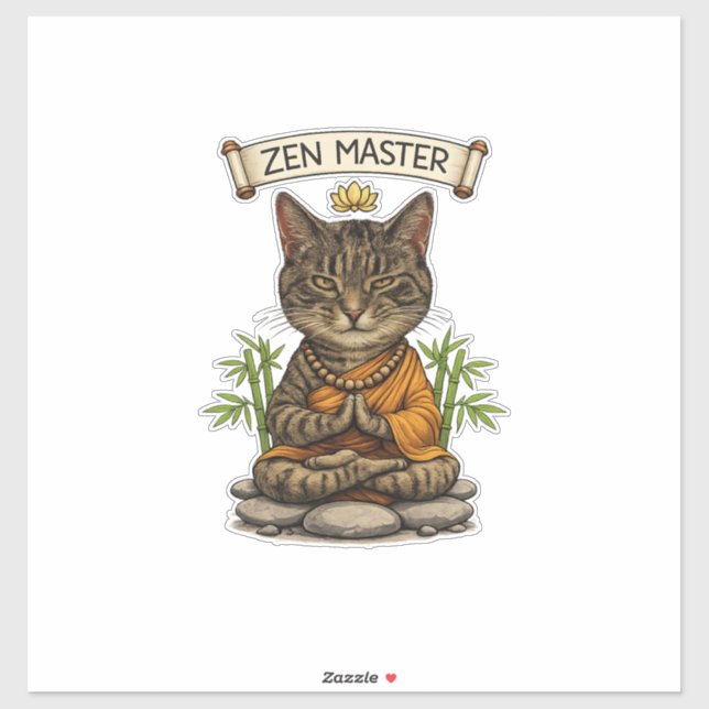 Zen-Meister Katze Lustig Chill Graue Tabby-Katze G Aufkleber (Blatt)