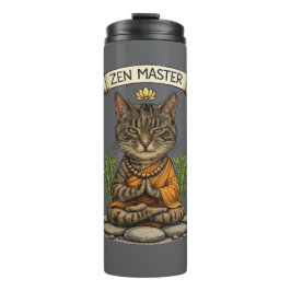 Zen-Meister Katze Lustig Chill Graue Tabby-Katze G Thermosbecher