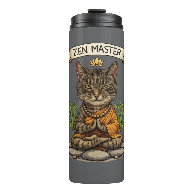Zen-Meister Katze Lustig Chill Graue Tabby-Katze G Thermosbecher (Vorderseite)