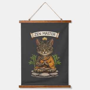 Zen-Meister Katze Lustig Chill Graue Tabby-Katze G Wandteppich Mit Holzrahmen