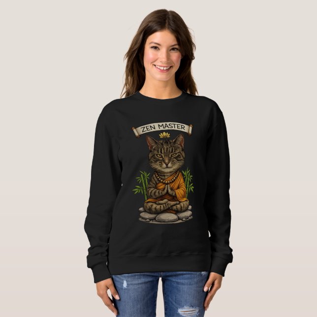 Zen-Meister-Katze Lustige Chill Graue Tabby-Katze  Sweatshirt (Vorne ganz)